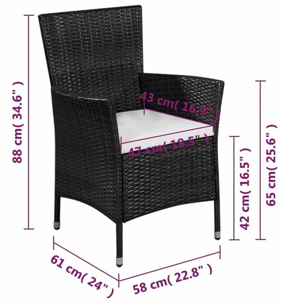 Polyrattan Bisztrószett - 2 Szék + Asztal - Fekete