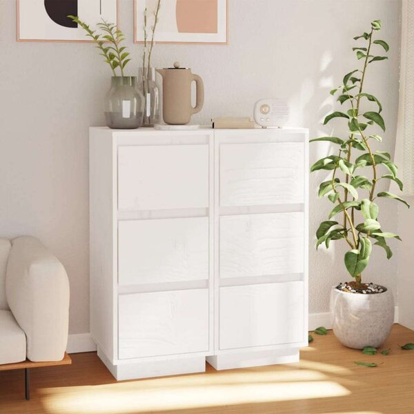 VIDAXL - Fiókos Szekrény - Tömör Fenyőfa - Fehér - 2 db - 32x34x75cm