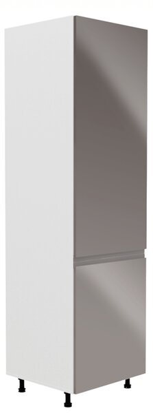 KONDELA Szekrény a beépíthető hűtőhöz, fehér/szürke extra magasfényű, jobbos, AURORA D60ZL