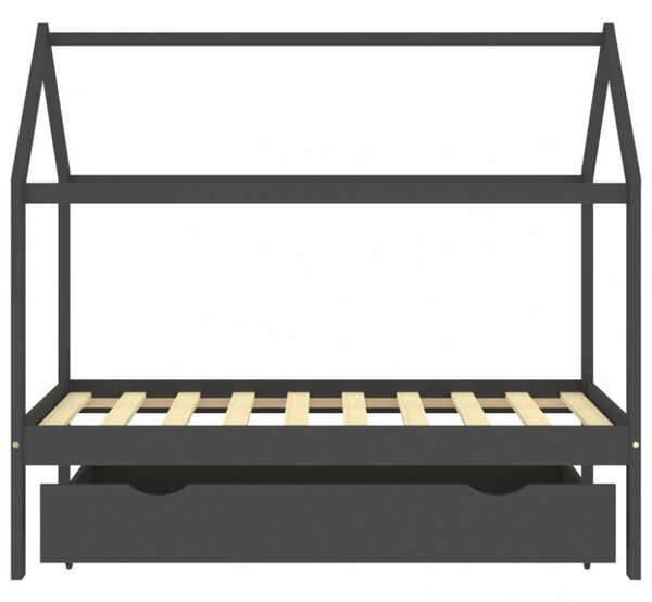 Sötétszürke tömör fenyőfa gyerekágykeret fiókkal 80 x 160 cm