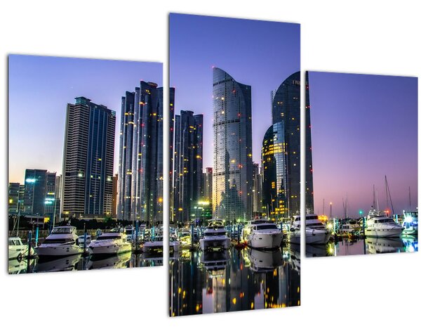 Jachtok és felhőkarcolók képe (90x60 cm)