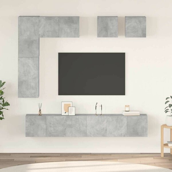 8 részes betonszürke forgácslap tv-szekrényszett