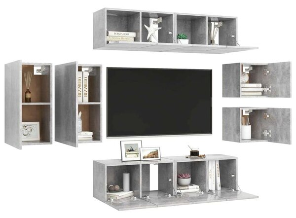8 részes betonszürke forgácslap tv-szekrényszett