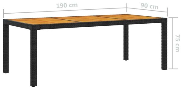Akácfa-Polyrattan Kerti Asztal - Fekete - 190x90 cm