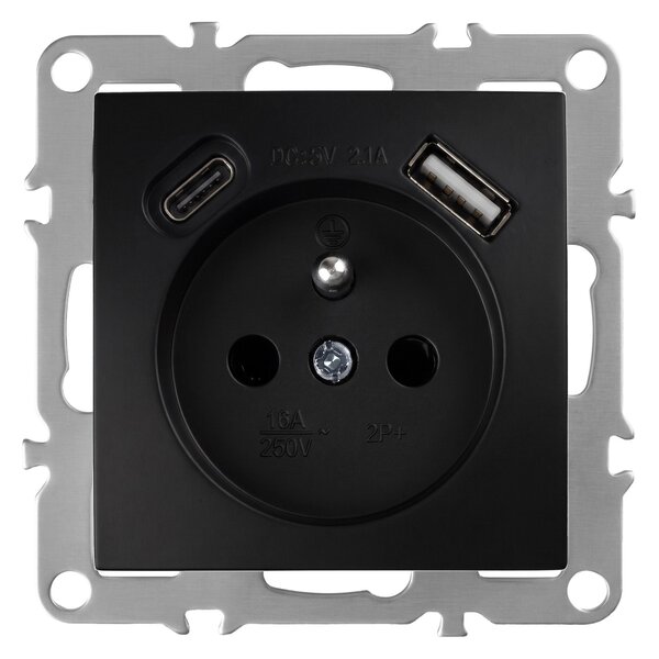 Egyszeres földelt aljzat + USB-A USB-C OSTE JNH004-G Black