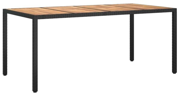 Akácfa-Polyrattan Kerti Asztal - Fekete - 190x90 cm