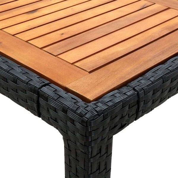 Akácfa-Polyrattan Kerti Asztal - Fekete - 190x90 cm