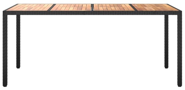 Akácfa-Polyrattan Kerti Asztal - Fekete - 190x90 cm