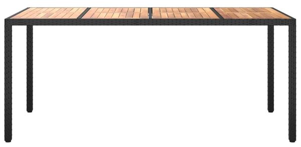 Akácfa-Polyrattan Kerti Asztal - Fekete - 190x90 cm