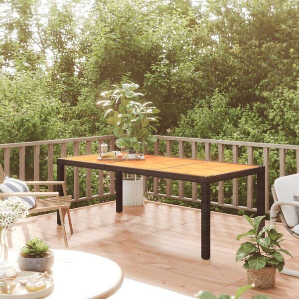 Akácfa-Polyrattan Kerti Asztal - Fekete - 190x90 cm