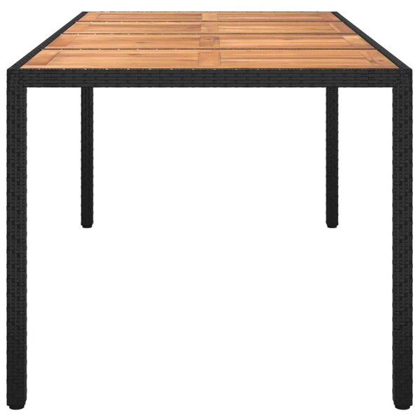 Akácfa-Polyrattan Kerti Asztal - Fekete - 190x90 cm