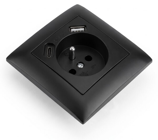 Egyszeres földelt aljzat + USB-A USB-C OSTE JNH004-G Black