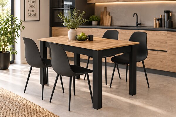 Étkezőasztal szett: NP 120×80 cm artisan tölgy/fekete + 4 db WAT szék fekete/fekete láb