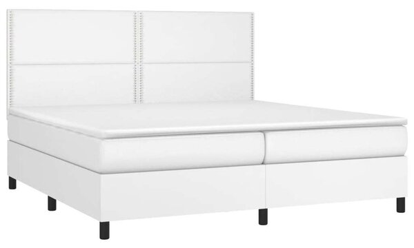 Fehér műbőr rugós ágy matraccal és led-del 200x200 cm