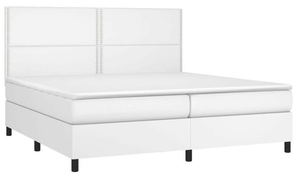 Fehér műbőr rugós ágy matraccal és led-del 200x200 cm