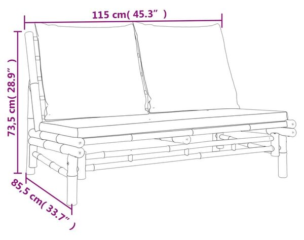 Bambusz Kerti Pad - 2 személyes - 115x85,5x73,5 cm