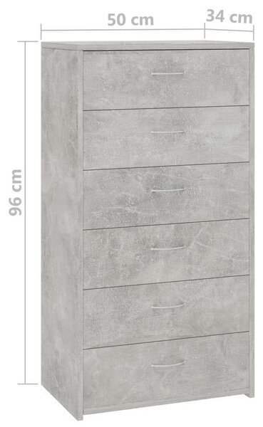 6-fiókos betonszürke forgácslap tálalószekrény 50 x 34 x 96 cm