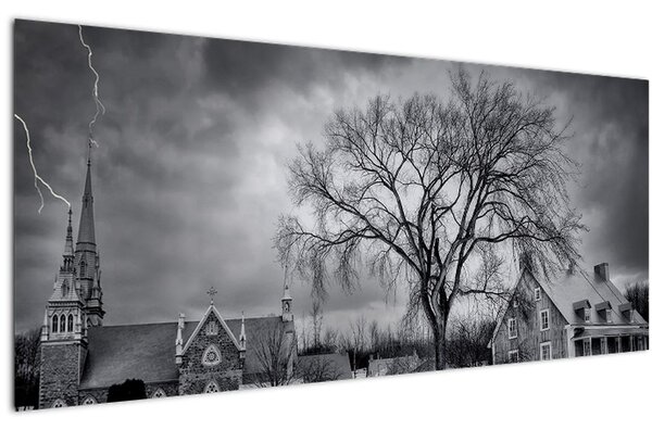Fekete fehér falu képe (120x50 cm)
