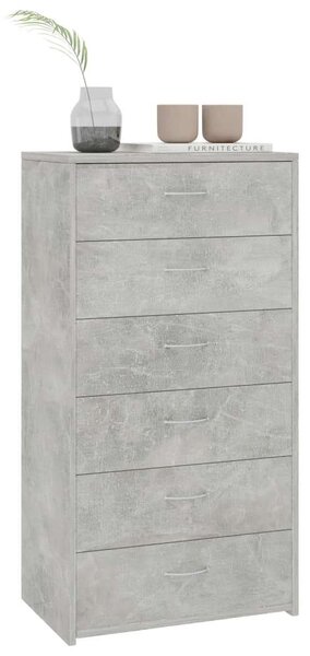 6-fiókos betonszürke forgácslap tálalószekrény 50 x 34 x 96 cm