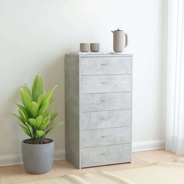 6-fiókos betonszürke forgácslap tálalószekrény 50 x 34 x 96 cm