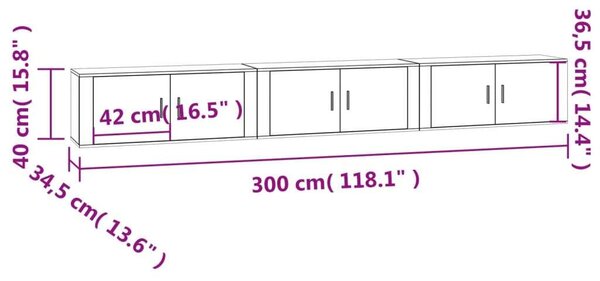 VidaXL Falra Szerelhető TV Szekrény - Füstös Tölgy - 3 db - 100x34,5x40 cm