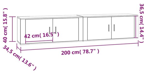 VidaXL Falra Szerelhető TV Szekrény Szett - Füstös Tölgy - 2 db - 100x34,5x40 cm