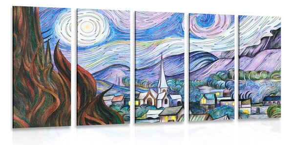 5-részes kép reprodukció Csillagos éj - Vincent van Gogh