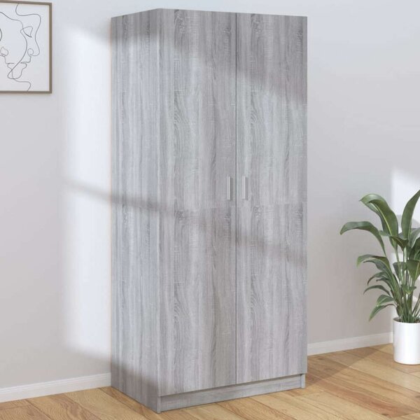 VidaXL Tömörfa Ruhaszekrény - Szürke Sonoma - 80x52x180 cm