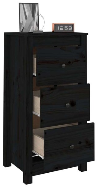 VIDAXL - Tömör Fenyőfa Tálalószekrény - Fekete - 2 db - 40x35x80 cm