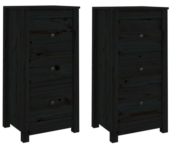 VIDAXL - Tömör Fenyőfa Tálalószekrény - Fekete - 2 db - 40x35x80 cm