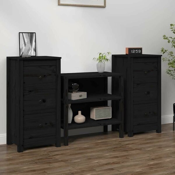 VIDAXL - Tömör Fenyőfa Tálalószekrény - Fekete - 2 db - 40x35x80 cm