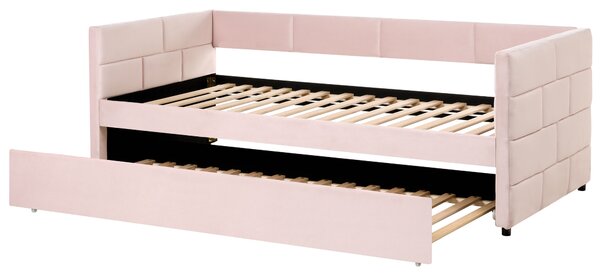 Kihúzható heverő Bársony CHAVONNE 90 x 200 cm Rózsaszín