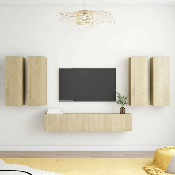 Modern TV Szekrény Szett - Sonoma Tölgy - 6 Rész