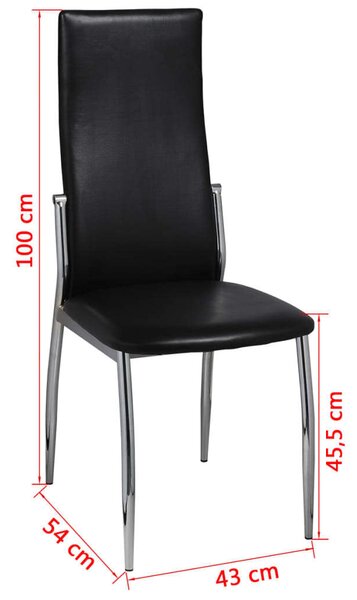 Elegáns Műbőr Étkezőszék - 4 db - Fekete - Króm Lábak