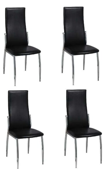 Elegáns Műbőr Étkezőszék - 4 db - Fekete - Króm Lábak