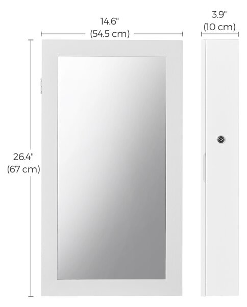 Oglinda de perete cu depozitare bijuterii, Lucia, Alb, 10x37x67 cm