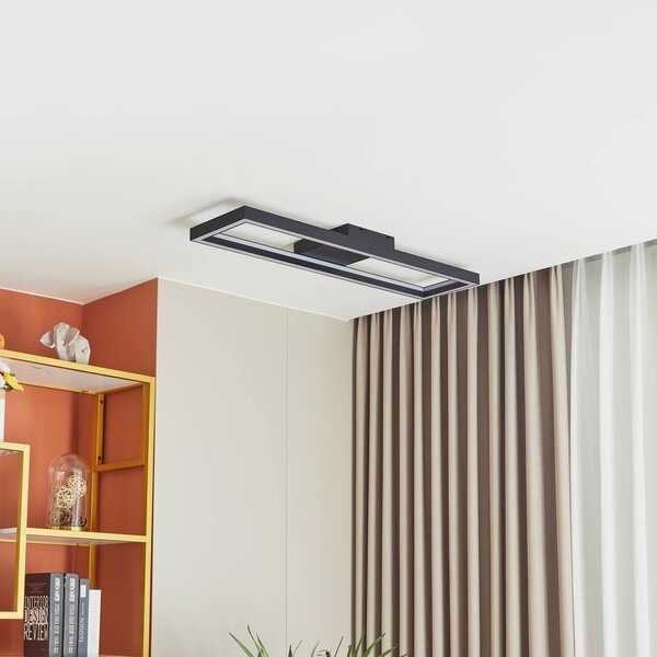 Lucande Smart LED mennyezeti lámpa Tjado, 100 cm, fekete, RGBW, dimmelhető, Fekete, Nappali / Étkező, fém, Modern