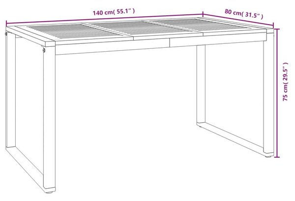 Tömör akácfa kerti asztal u-alakú lábakkal 140 x 80 x 75 cm