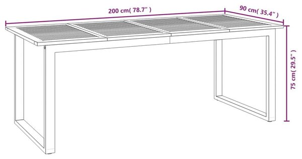 Tömör akácfa kerti asztal u-alakú lábakkal 200 x 90 x 75 cm