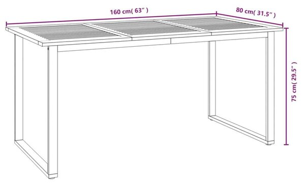 Tömör akácfa kerti asztal u-alakú lábakkal 160 x 80 x 75 cm