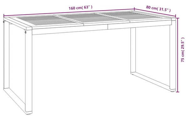 Tömör akácfa kerti asztal u-alakú lábakkal 160 x 80 x 75 cm