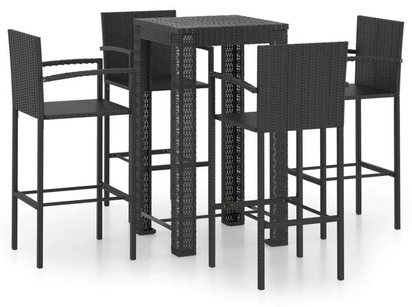 Polyrattan Kültéri Bárszett - 5 részes - Fekete