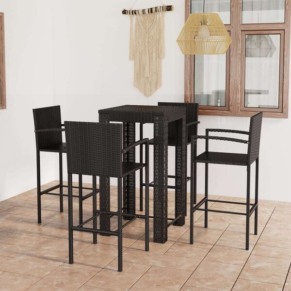 Polyrattan Kültéri Bárszett - 5 részes - Fekete