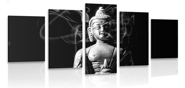 5-részes kép Buddha szobor fekete fehérben
