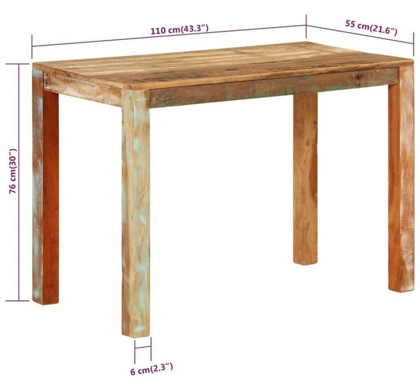 Tömör újrahasznosított fa étkezőasztal 110 x 55 x 76 cm