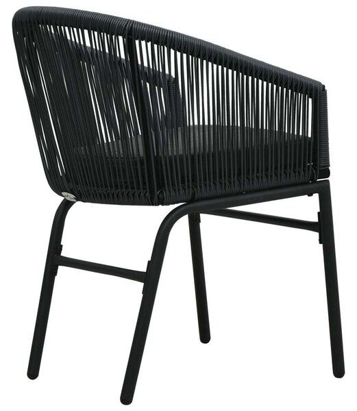 3-részes fekete pvc rattan bisztrószett párnákkal