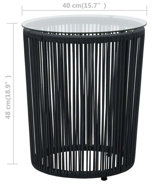 3-részes fekete pvc rattan bisztrószett párnákkal