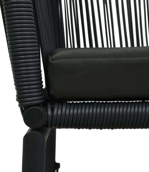 3-részes fekete pvc rattan bisztrószett párnákkal