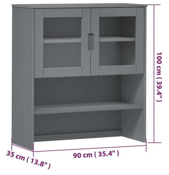 Fenyőfa Tálalószekrény Felső Elem - Szürke - 90x35x100 cm