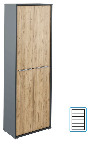 KONDELA Magas szekrény polcokkal, grafit/tölgyfa artisan, RIOMA NEW TYP 05